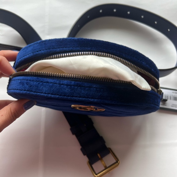 BRAND NEW Gucci GG Marmont Belt Bag Matelasse Cobalt Blue Velvet with Dustbag - Picture 11 of 13